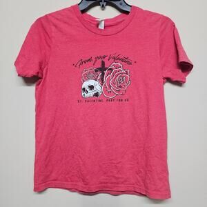 Kids Graphic Tee Bella Canvas Red Skull Roses Youth XL 18/20